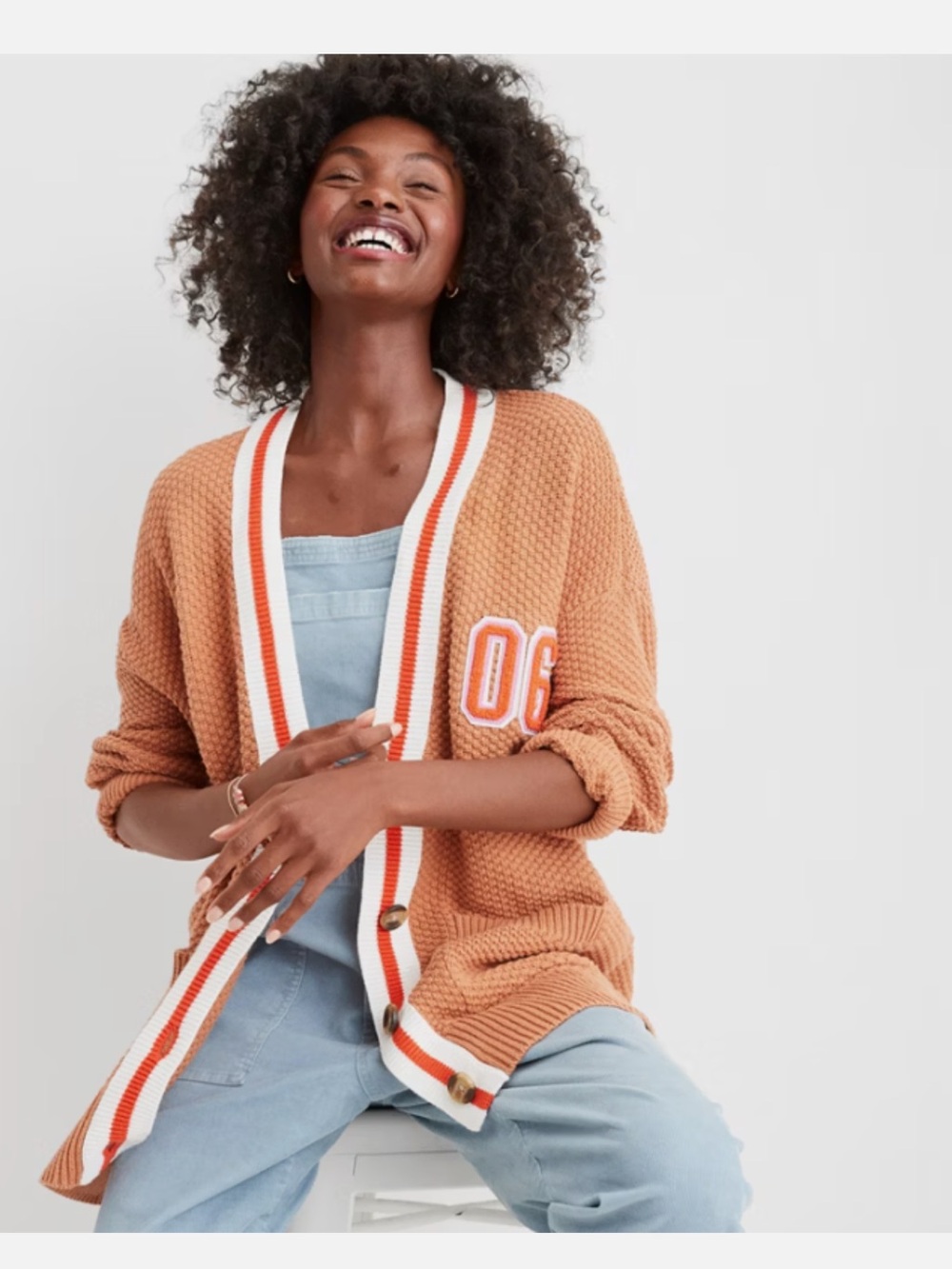 Aerie Varsity Cardigan Sweater Oversized V-Neck Preppy Ivy League Schoolgirl